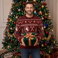 Pull de Noël pour homme sur mesure, motif vintage Père Noël et canne à sucre, tricot de Noël