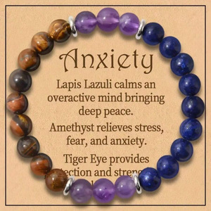Gelang Batu Permata Elastis 8mm dengan Kartu Ucapan Unik, Liontin Amethyst dan Batu Mata Harimau Kuning, Gelang Manik-manik Batu Alam - Product Image 2