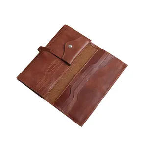 Custom oem fashion coffee thin genuine cowhide leather purse trifold long clutch wallet for men