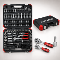 Juego de herramientas mecánicas al por mayor de 172 piezas con caja, incluye juego de llaves de carraca CRV de 1/4, 3/8, 1/2, juego de vasos profundos, juego de puntas Torx y juego de vasos para bujías