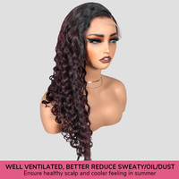 T1B/99J Wig tanpa lem gelombang air rambut manusia, Wig rambut Virgin Brasil, garis rambut & Multi pemisah