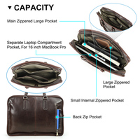 Porte-documents en cuir pleine fleur Contact's pour homme, sac pour ordinateur portable 16 pouces avec fermeture à pression, sac de travail professionnel, doublure en toile de coton