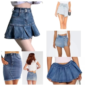 Summer Style Women's High Waist Denim <b>Skirt</b> Solid Color Casual A-Line <b>Mini</b> With Pockets <b>Pleated</b> Apparel Stock Bales - Product Image 1