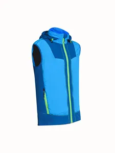 Jaqueta sem mangas masculina para exterior, desenho personalizado, impermeável, azul, sem mangas, 4 vias, elástica e respirável