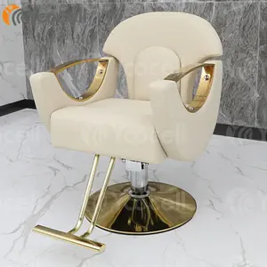Yoocell hot premium gold metal round base barber chair male liquidation with footrest in stainless steel for salon barber
