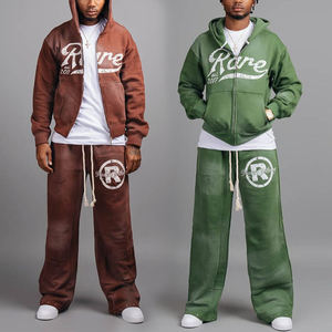 Custom Trainingspak Logo Zwarte Crop Top Uitlopende Sweatsuit Zuur Wassen Zuur Wassen Zweet Pak Joggingbroek En Hoodie Sets - Product Image 2