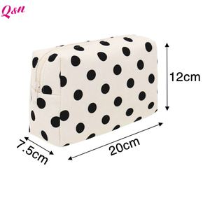 Bolsa de cosméticos personalizada, pequeña bolsa de maquillaje de lona con estampado de lunares, fabricantes personalizados - Product Image 2