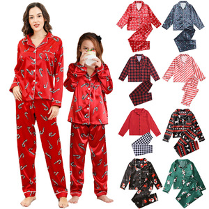 Mais recente família Silk Satin Natal Pjs manga comprida botão frontal família pijama conjuntos - Product Image 1