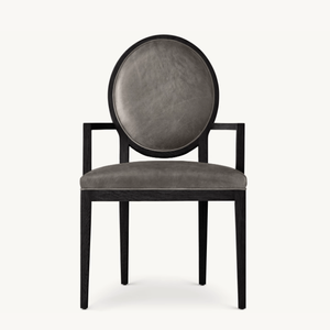 <span class=keywords><strong>Fauteuil</strong></span> de salle à manger en <span class=keywords><strong>cuir</strong></span> à dossier <span class=keywords><strong>rond</strong></span> contemporain français en bois de luxe - Product Image 4