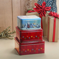 JH New Fashion Christmas Square Tin Set 3 Count Stockage imbriqué pour l'utilisation de supermarché Stockage des aliments Cadeau Biscuit Biscuits Chewing-gum