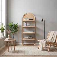 Étagère à livres en rotin faite à la main de style nordique, étagère de présentation en osier bohème en forme d'arche, support de rangement naturel sur pied pour la décoration intérieure européenne Koweït