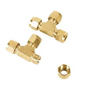 Conectores en T de Latón Personalizados, Mecanizados por CNC, Lisos, de 1/8", 1/4", 3/8", 1/2", 6mm, 8mm, 10mm, 12mm, con Doble Férula de Compresión Hidráulica - Product Image 1