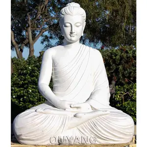 QUYANG Custom Modern Large Religious White Stone Garden Sitting Buddha Statues Outdoor Marble Sculpture For Sale