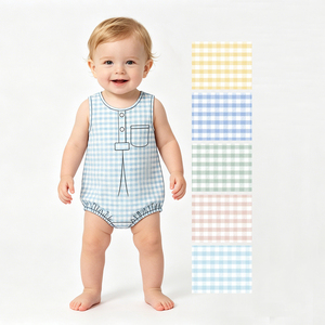 Mono de burbujas para bebé con estampado a cuadros personalizado, transpirable, informal, para recién nacidos, ropa infantil al por mayor, orgánica - Product Image 1