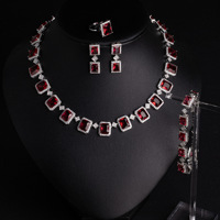 Parure de bijoux de luxe classique et élégante pour femme, avec zircon coloré, comprenant collier, boucles d'oreilles, bracelet et bague, pour fiançailles, fêtes et mariages