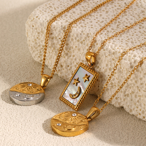 Collana con Ciondolo a Disco <span class=keywords><strong>Cielo</strong></span> Stellato in Acciaio Inossidabile Placcato Oro 18K, Stile Europeo e Americano, Versatile e di Alta Gamma - Product Image 2
