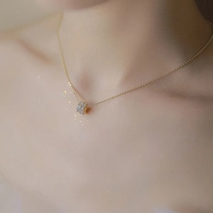 Women's Diamond Pendant Necklace Round Brilliant Cut Minimalist Luxury Style Everyday Wear Clavicle Chain - Product Image 2