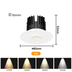 Faretto LED da Incasso Senza Cornice 9W COB Antiabbagliamento con Micro Foro da 1 Pollice per Hotel <span class=keywords><strong>di</strong></span> Lusso - Product Image 4