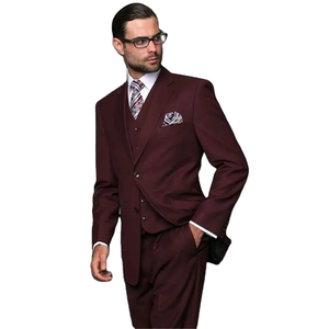 بدلة رجالية أنيقة باللون النبيذي الأحمر، تصميم ضيق للرجال، مناسبة للحفلات المسائية، بدلة رسمية مكونة من 3 قطع للأعمال، طقم بدلة للزفاف والحفلات الرسمية - Product Image 4