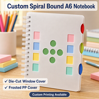 Carnet de notes A6 personnalisé avec reliure spirale double boucle, couverture découpée avec fenêtre, onglets d'indexation colorés – Cadeau promotionnel pour le bureau et l'école