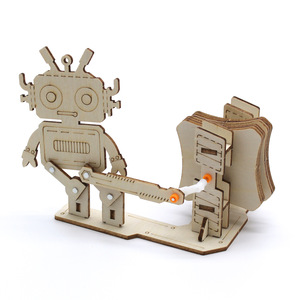 Kit de modèle de robot en bois, assemblage manuel, jouet éducatif scientifique pour enfants de 7 à 9 ans, forme de dessin animé, sans batterie - Product Image 1