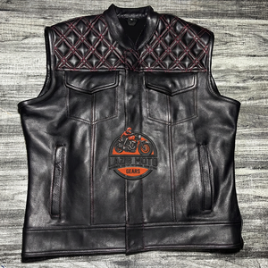 Gilet de moto sans manches en cuir véritable LAZIB MOTO pour homme, logo brodé sur le devant, été, toutes saisons, équipement de conduite personnalisé pour équipe - Product Image 1
