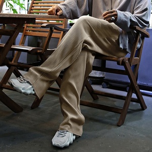 Pantaloni Casual da Uomo a Righe per l'Autunno, 280gsm, in Maglia Jacquard, Vita Alta, Vestibilità Comoda e Taglio Dritto - Product Image 2