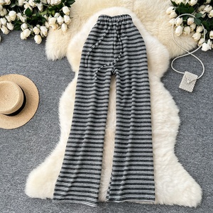 2025 <span class=keywords><strong>donna</strong></span> autunno <span class=keywords><strong>pantaloni</strong></span> larghi a righe a blocchi di colore-Design Casual lavorato a maglia <span class=keywords><strong>con</strong></span> cintura elastica - Product Image 5