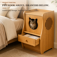 Meuble d'appoint/table multifonctionnel 2-EN-1 en bois massif pour humains et animaux, design écologique protecteur, niche cachée pour chat/chien