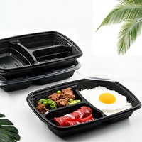 Bulkverpakking Zwarte Magnetronbestendige Voedselcontainers, 3-Vaks Stapelbaar Wegwerpbaar Plastic Meal Prep