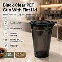 Gobelets jetables en PET avec couvercles plats, gobelets en plastique de qualité alimentaire pour jus, café, lait, thé à emporter