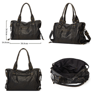 Sac fourre-tout en cuir PU délavé style <span class=keywords><strong>moto</strong></span> Y2K 2026 pour femme, grande capacité, étanche, avec fermeture éclair, sac à bandoulière et sac à dos deux-en-un - Product Image 2