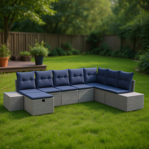 Ensemble de canapés de jardin en polyrotin gris 8 pièces avec coussins, mobilier d'extérieur au design contemporain - Product Image 2