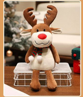Peluche Renne Rudolph au Nez Rouge Adorable, Jouet en Peluche Élan de Noël Doux avec Écharpe à Pompons, Décoration de Noël pour la Maison et Cadeau de Vacances pour Enfants