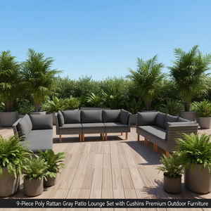 Set Lounge da Esterno in Polyrattan Grigio 9 Pezzi con Cuscini - Arredamento Moderno Contemporaneo per Esterni - Product Image 2