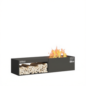 Braciere da Esterno in Acciaio 62.99 X 17.72 X 13.78 Pollici, Riscaldamento Moderno Autoportante a Legna con Vano Porta Legna - Product Image 1