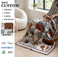 Couverture tissée patchwork animaux mignons en jacquard coton polyester, plaid de canapé personnalisé à franges, directement de l'usine