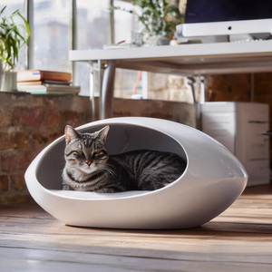 Glossy Egg Sculpture Cat Cave Minimalist Semi-open Cat <b>Bed</b> Washable Mat Indoor Living Room Decor Pet <b>House</b> - Product Image 1