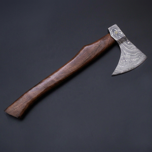 Hacha de Acero de Damasco Hecha a Mano por PERKIN STEEL INDUSTRIES, Mango de Madera, 25 Pulgadas de Longitud Total, Garantía de 3 Años, Uso en Supervivencia y Bricolaje - Product Image 1