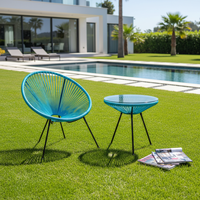 Ensemble de chaises en rotin d'extérieur modernes, meubles de balcon et de cour, style café, structure en métal thermolaqué, plateau de table en verre trempé