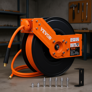 Enrouleur de tuyau d'air en acier Vevor 3/8 po 50 pi robuste à bras unique pour compresseur d'air et accessoires d'outils pneumatiques - Product Image 2