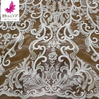 2021 africain blanc mariage mariée broderie séquence dentelle robe tissu pour 5 Yards HY1437-3