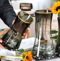Hazır Modern yeni varış özel tip benzersiz şeffaf silindir düğün çiçek vazo temizle cam kristal vazo