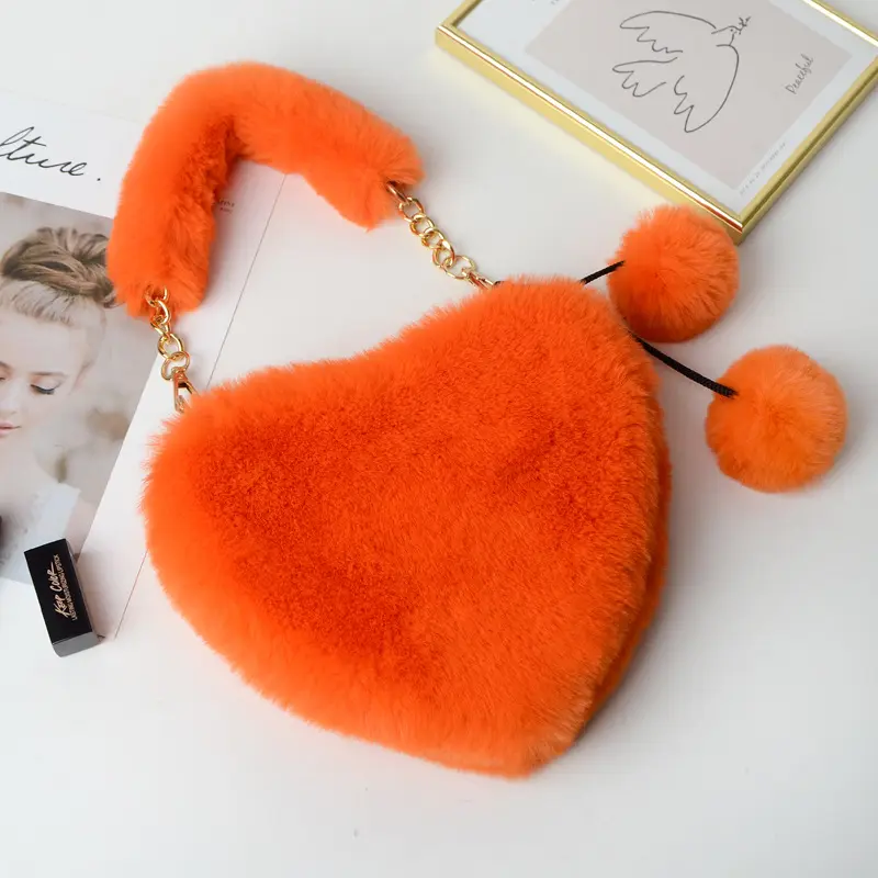 Симпатичная плюшевая осенне-зимняя меховая Сумочка милый красивый кошелек в форме сердца набор искусственная сумка из искусственного меха кролика для женщин