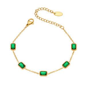 Gold Plated Emerald Cut <b>Crystal</b> Chain <b>Bracelet</b> Women's Classic Bezel Setting Jewelry Gift - Product Image 3