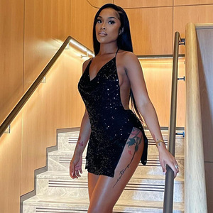 Lygens 10812 smanicato senza maniche con spacco sul retro Mini abito da donna 2024 nuovo brillante vestito da sera estivo abbigliamento americano all'ingrosso - Product Image 4