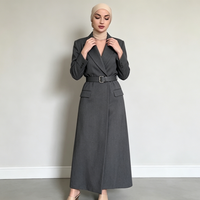 Robes longues pour femmes, gris foncé, style blazer à revers crantés, avec ceinture à la taille, formelles, pour le bureau, modestes, type abaya, en gros
