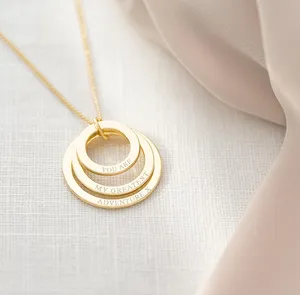 Personalized 925 Sterling Silver Gold Plated Eternal Three Circle Multi Layer Pendant Jewelry Necklace