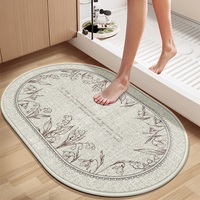 Alfombra de Baño Ovalada de Lino con Diseño Floral Vintage, Estilo Americano, Absorbente de Agua, Antideslizante, para Interiores, Entrada de Ducha