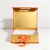 Coffret Cadeau Personnalisé en Velours Orange, Boîtes OEM ODM 2 Tailles avec Nœuds en Satin, Logo Doré et Motif Floral en Relief